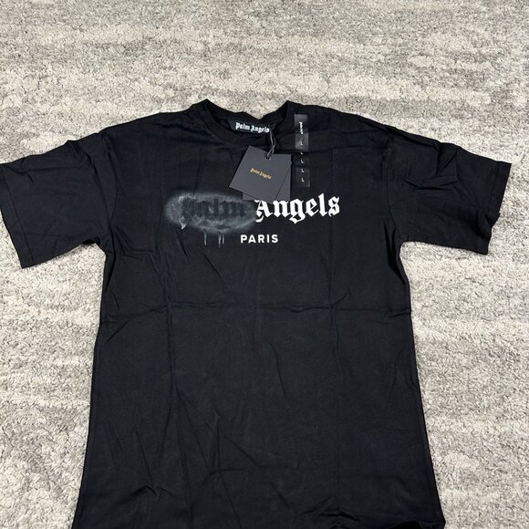 Palm Angels Black Grafitti Logo Paris Black T-Shirt Size Large - Picture 2 of 4